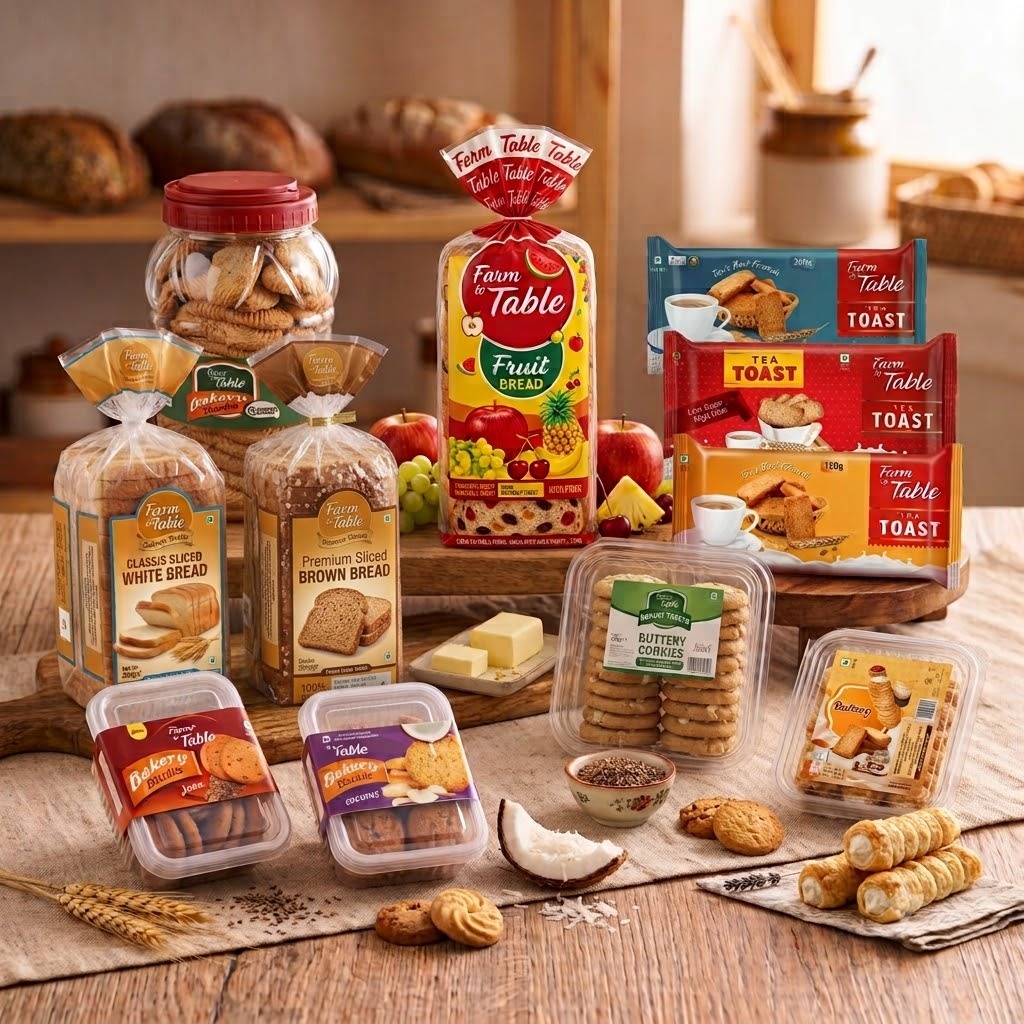 Farm to Table sliced bread and crispy wheat toast in their bakery packaging